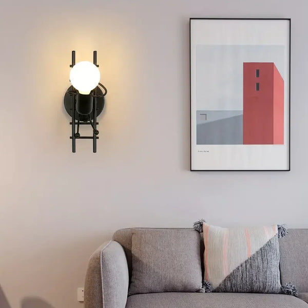 Nordic style retro modern creative small iron wall lamp with metal lights simple cartoon robot wall lamp