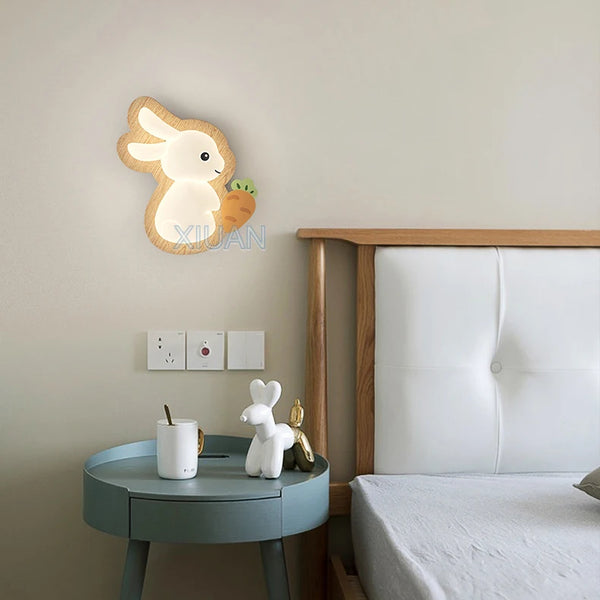 Nordic solid wood rabbit style wall lamps