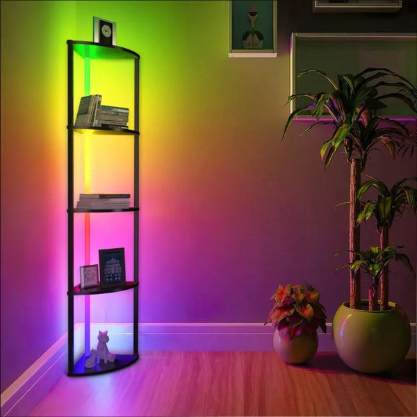 Corner shelf, bookcase with RGB LED lights