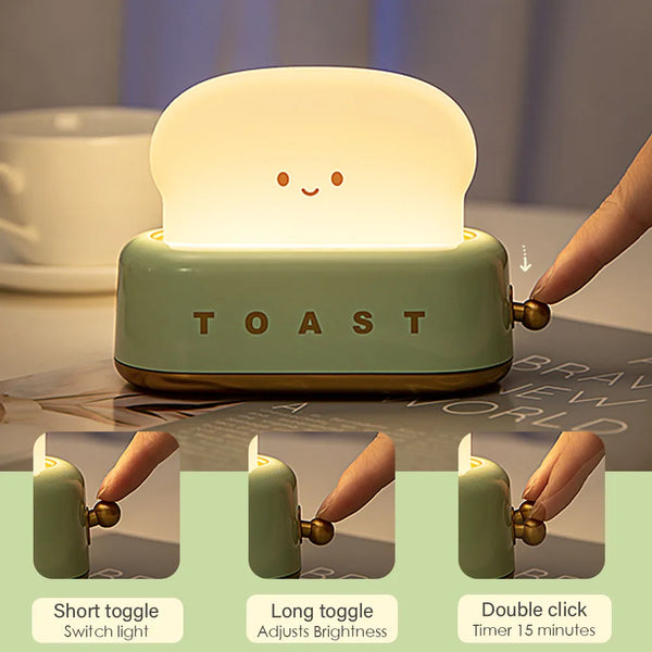 Portable LED Night Light with Timer and Cartoon Toast Bread