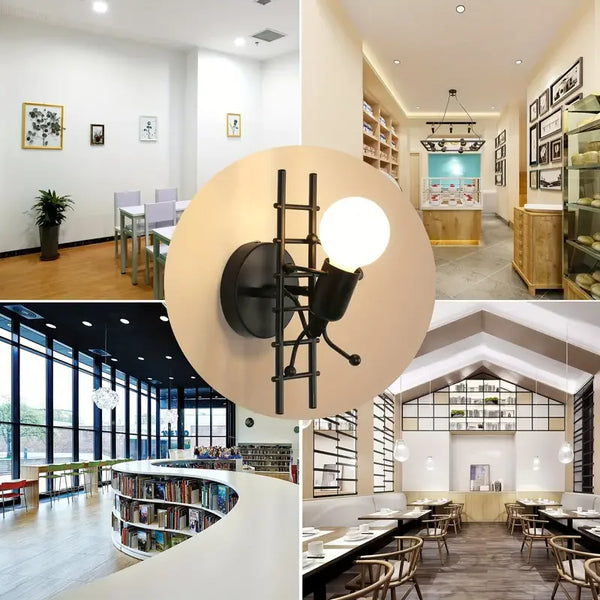 Nordic style retro modern creative small iron wall lamp with metal lights simple cartoon robot wall lamp