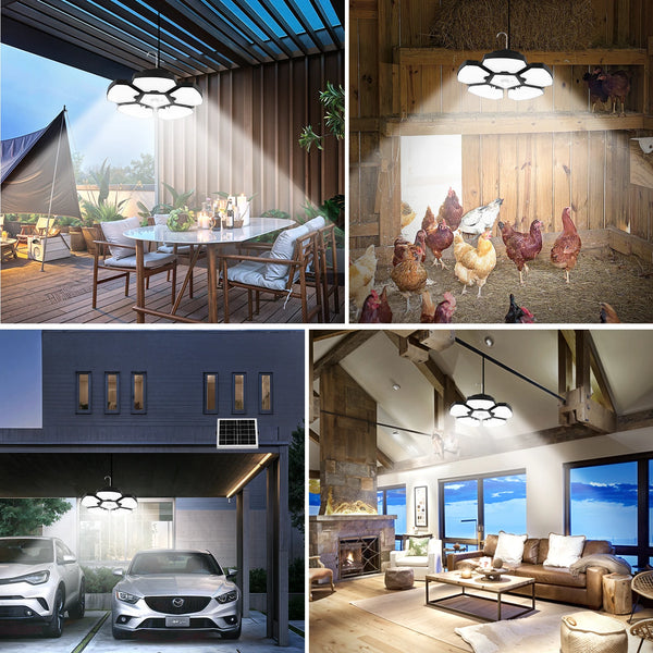 Solar warehouse light with 156 LEDs, solar pendant for indoor and outdoor areas