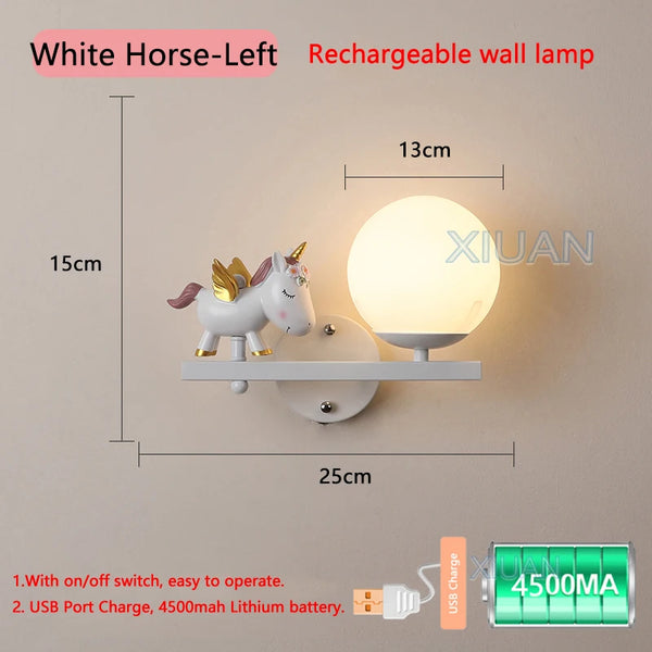 Cartoon Rechargeable Battery Wall Lamps Resin Animal