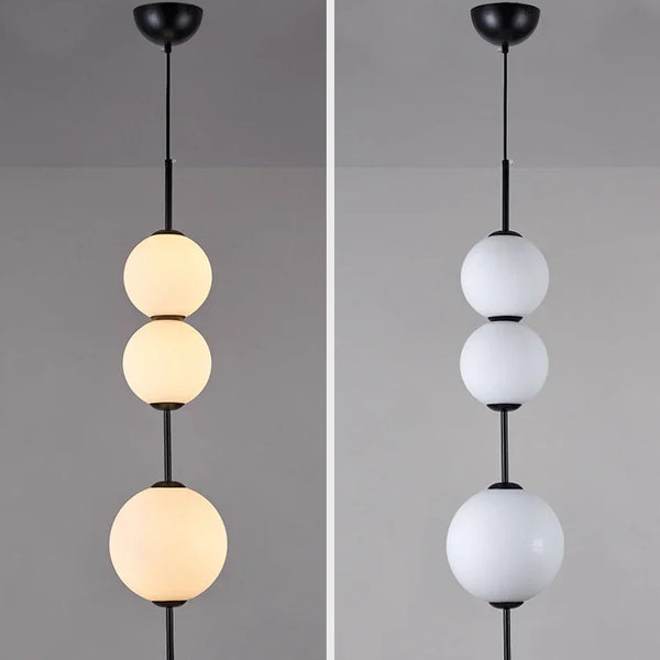 Modern LED pendant light with white glass sphere, interior decoration accessory