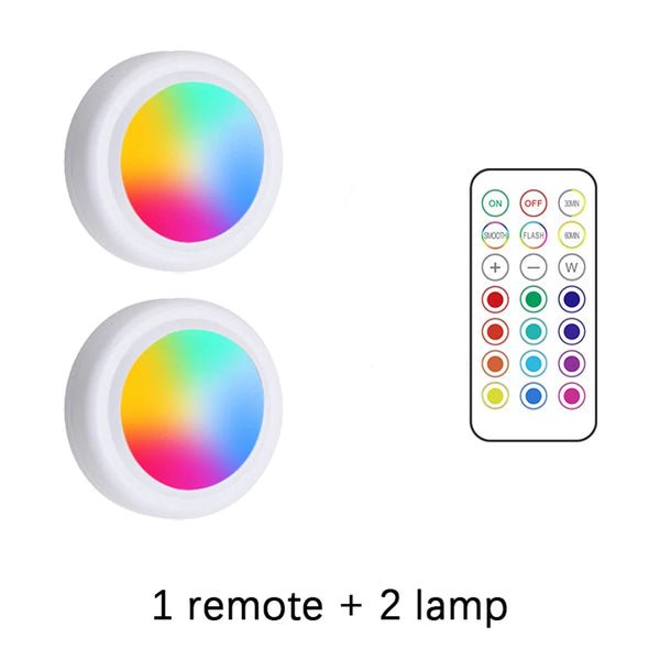 Wireless battery-powered LED lights with RGB colors for cabinets