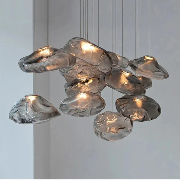 Smoky gray glass pendant light with modern cloud design, decorative blown glass pendant light