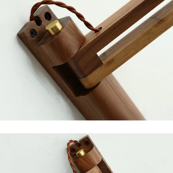 Retro folding wall lamp, solid walnut wood retractable wall lamp