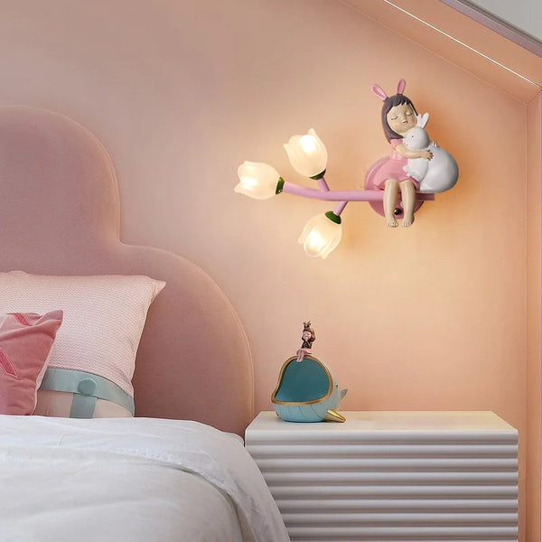 Cartoon Rechargeable Battery Wall Lamps Resin Animal