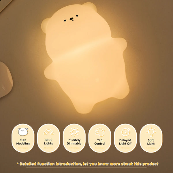 Cute silicone lamp in the shape of a lying bear
