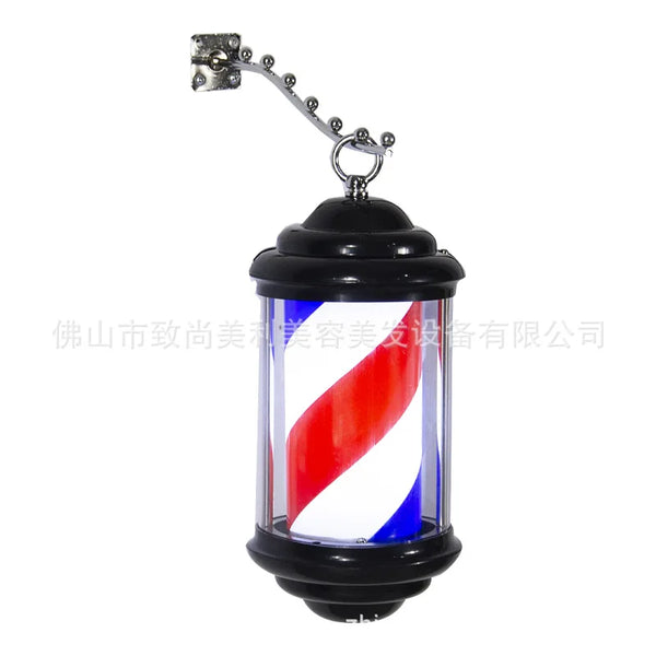 Mini wall light for hair salon, barber shop pole with elegant design and black structure.