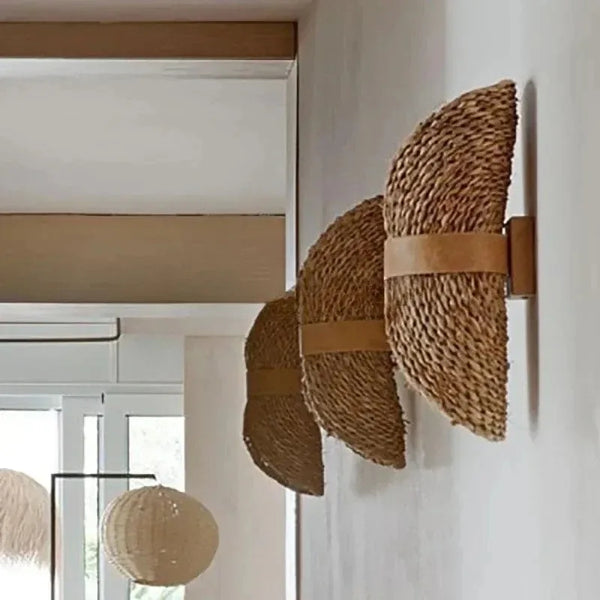 Retro Japanese rattan wall lamp, handmade accessory