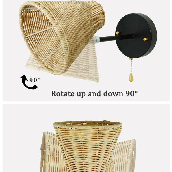 Retro Nordic rattan bedside wall lamps