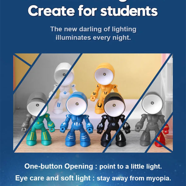 Cute Cartoon Mini Foldable Desk Lamp, Adjustable Angle, Dimmable, AAA Battery Powered, LED