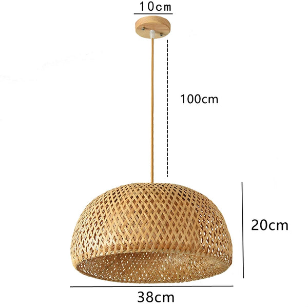 38cm Bamboo Pendant Light, Natural Rattan, Wicker, E27, LED, Chandelier, Lampshade, Handwoven,