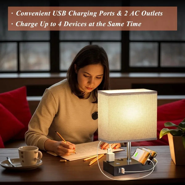 Bedside lamp with two fast USB charging ports, fully dimmable bedside table lamp