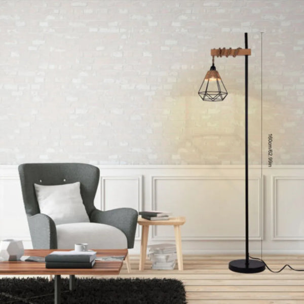 Retro smart floor lamp with rattan shade and extended power cord