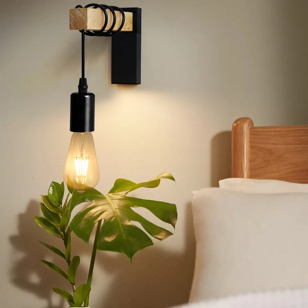 Retro Wooden LED Wall Lamp E27 220V 110V