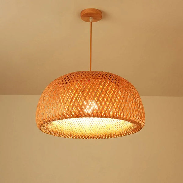 38cm Bamboo Pendant Light, Natural Rattan, Wicker, E27, LED, Chandelier, Lampshade, Handwoven,