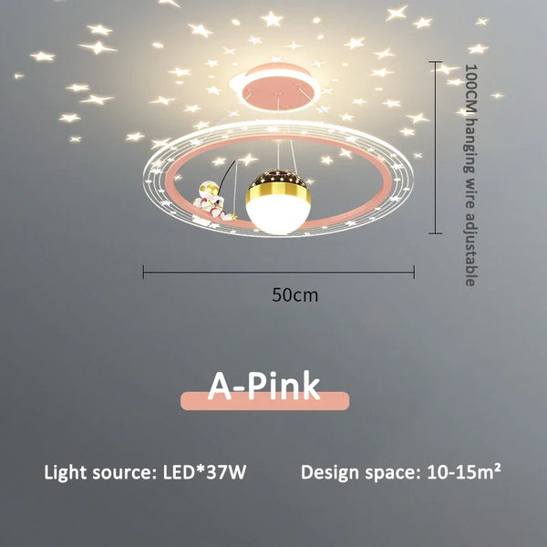 Round LED chandelier with astronaut light