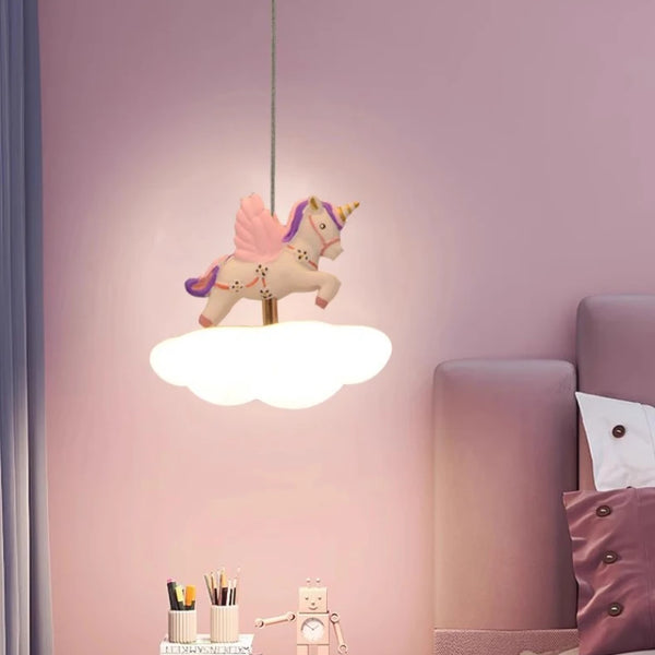 Cloud-shaped unicorn chandelier