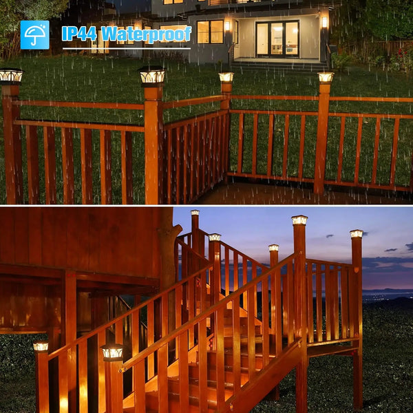4 Pack Outdoor Solar Post Lights with Edison LED Bulbs, 2 Brightness Settings for Garden Fence, Deck, Patio, Fits 4x4 6x6 Posts