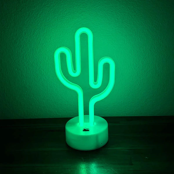 LED table lamp with cactus shaped neon lights, battery and USB powered