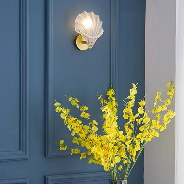 Modern wall lamp with frosted glass shade, shell style, indoor lighting