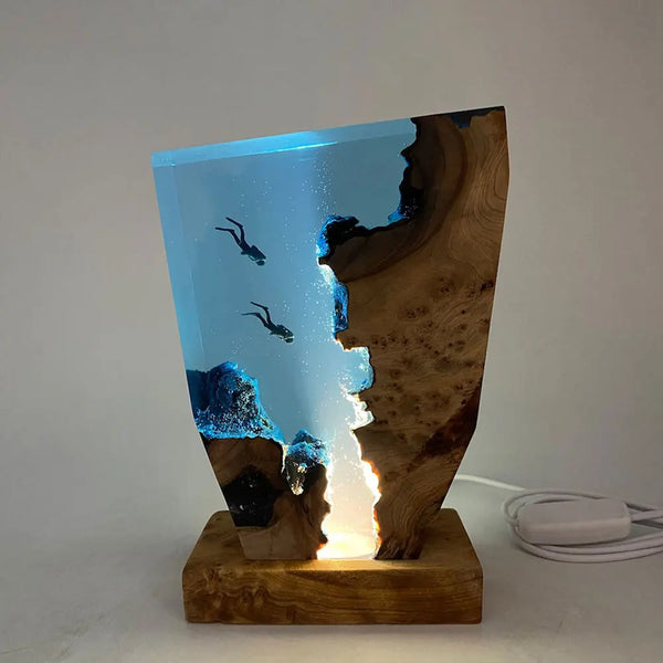 Resin table lamp with deep-sea exploration organisms