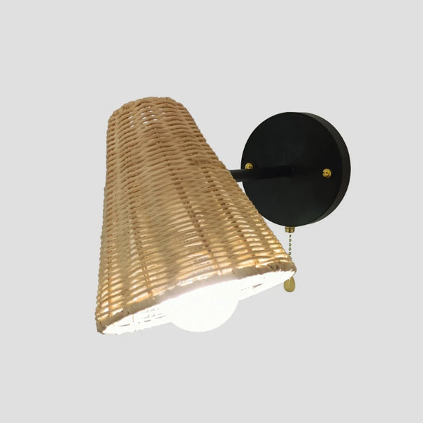 Retro Nordic rattan bedside wall lamps