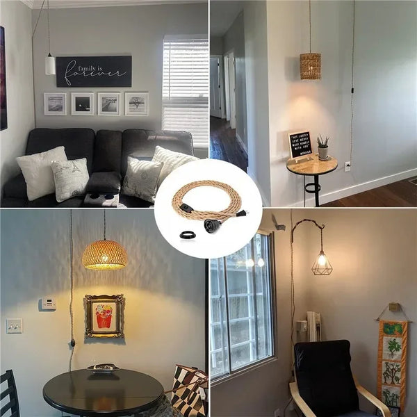 Pendant light accessories with hemp rope switch plug for home use