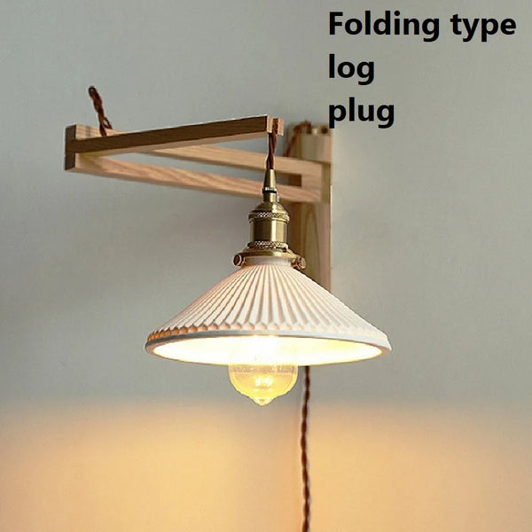 Retro folding wall lamp, solid walnut wood retractable wall lamp