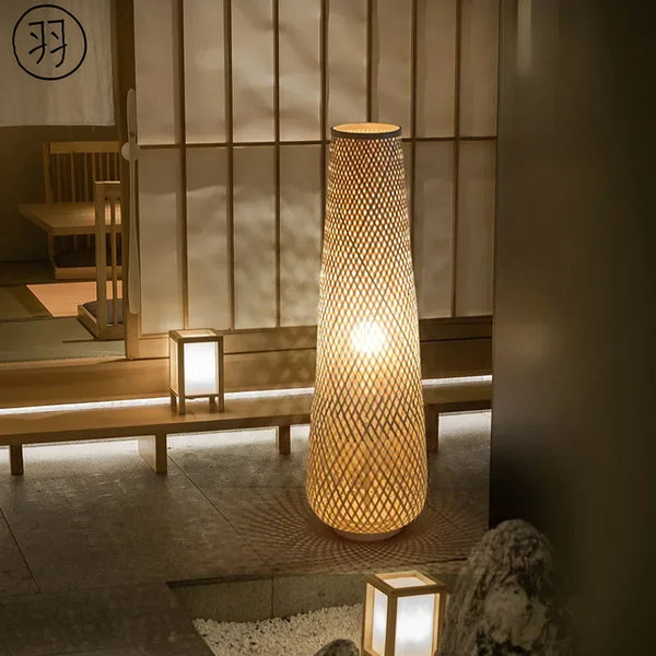 Japanese Wabi Sabi Style Floor Lamp Handmade Bamboo LED