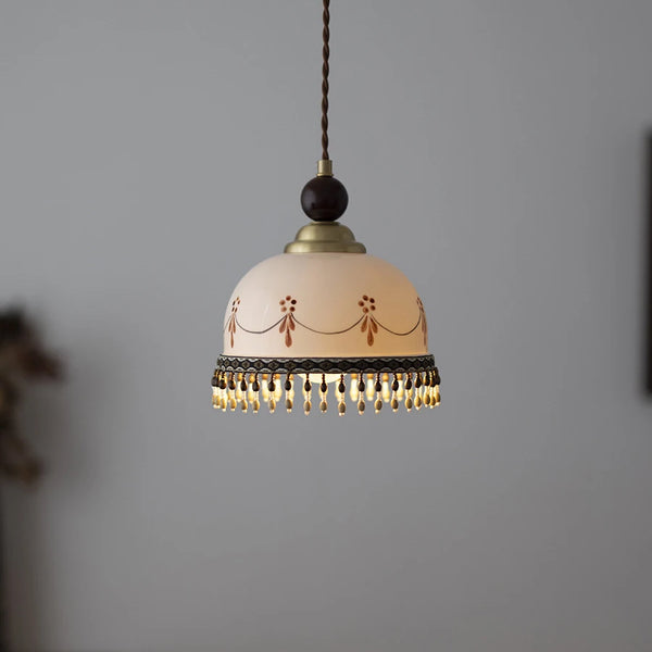 French Hand-painted Ceramics Pendant Lamp