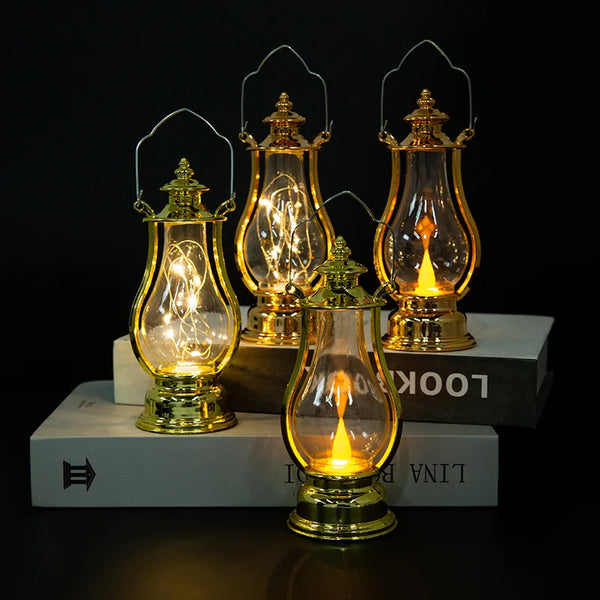 Portable LED Retro Small Oil Lamp Wind Light Kettle Electric Lamp Candle Decoration