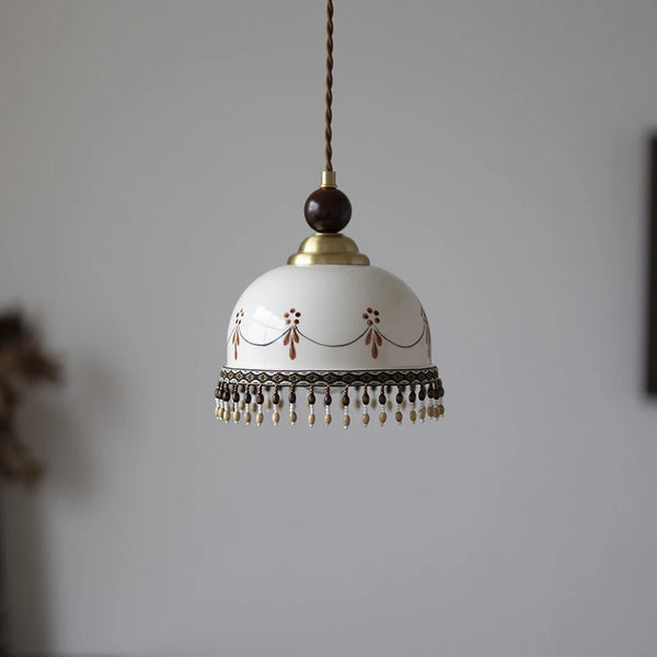 French Hand-painted Ceramics Pendant Lamp