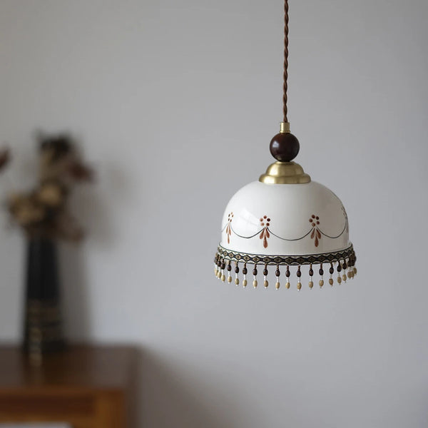 French Hand-painted Ceramics Pendant Lamp