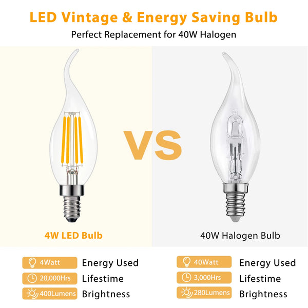 LED Candle Light Bulbs – C35 6-Pack, 2700K Warm Glow, E12/E14 Base