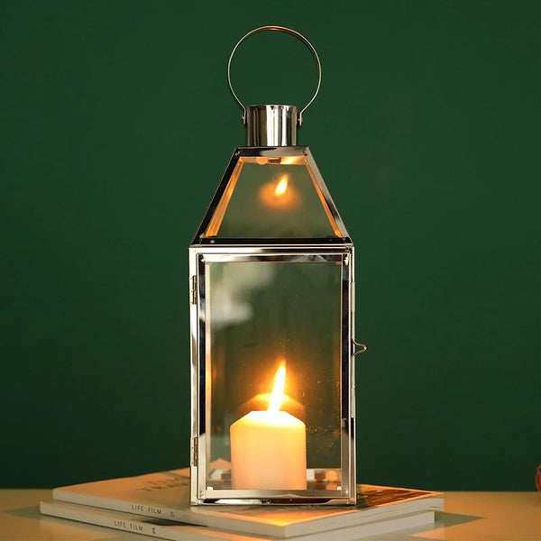 European Stainless Steel Glass Candle Holder Silver Xmas Decor Table Candle Stick Romantic Wedding Bar Party Home Decorations