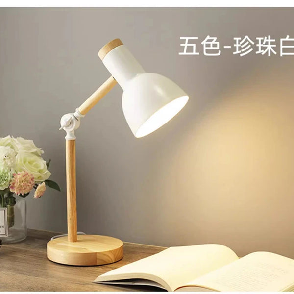 Creative Nordic Table Lamp Wooden Art LED Turn Head Simple Bedside Desk Light/Eye Protection Reading&Bedroom Study Lamp