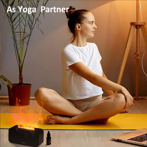 Air humidifier and aroma diffuser, essential oil humidifier, mini flame