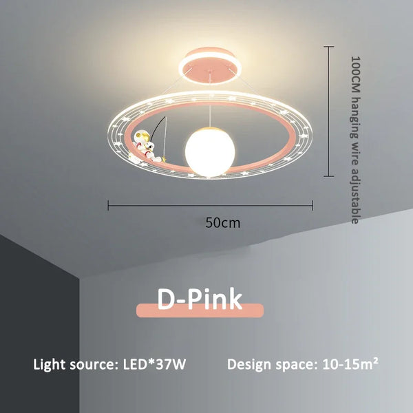 Round LED chandelier with astronaut light