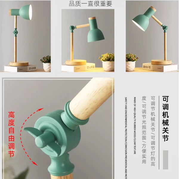 Creative Nordic Table Lamp Wooden Art LED Turn Head Simple Bedside Desk Light/Eye Protection Reading&Bedroom Study Lamp