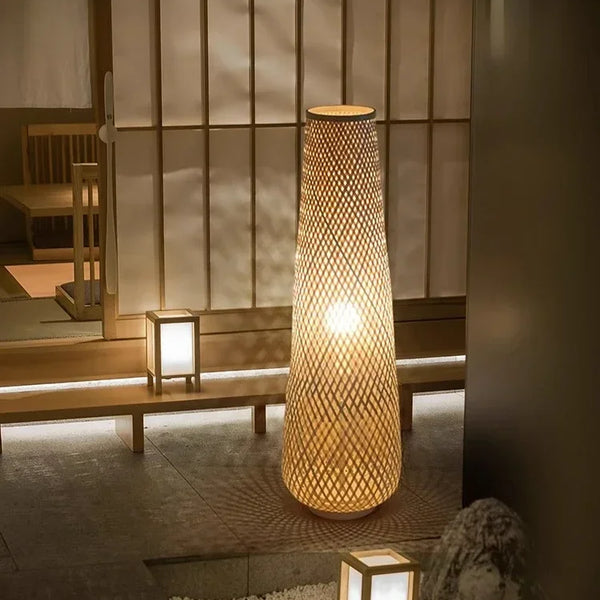 Japanese Wabi Sabi Style Floor Lamp Handmade Bamboo LED