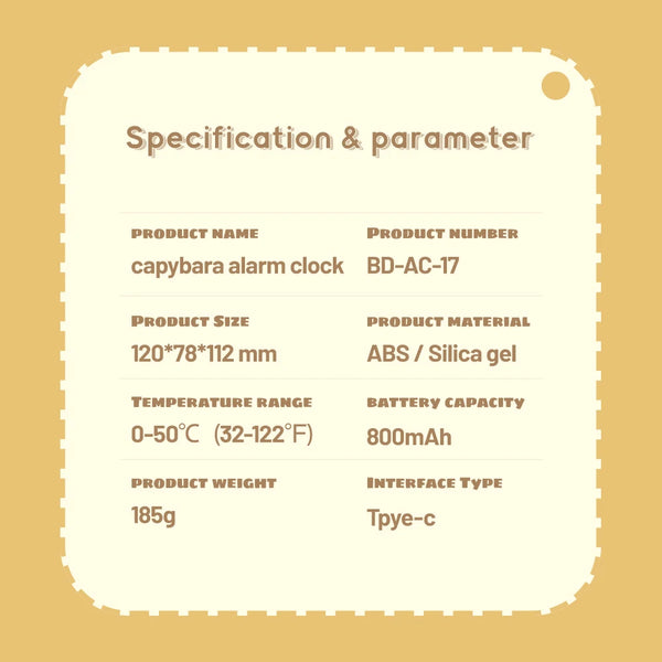 Bedside LED Clock Kids Alarm Clock Children's Sleep Trainier Temperature Display With Rechargeable Control Digital Cute Capybara