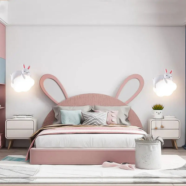 Romantic wall lamps in the shape of a rabbit and a bear, moon