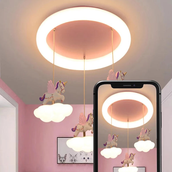 Cloud-shaped unicorn chandelier