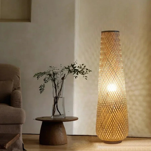 Japanese Wabi Sabi Style Floor Lamp Handmade Bamboo LED