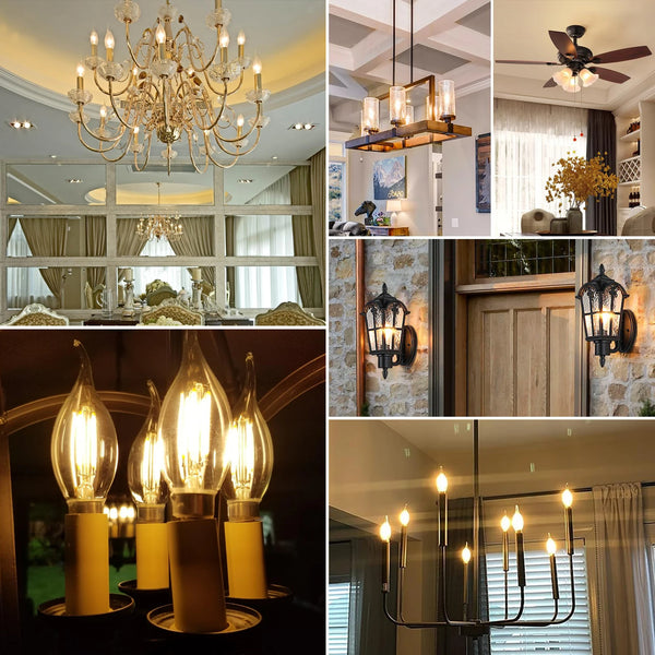 LED Candle Light Bulbs – C35 6-Pack, 2700K Warm Glow, E12/E14 Base