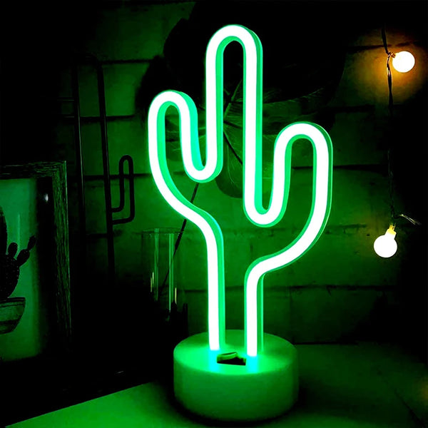 LED table lamp with cactus shaped neon lights, battery and USB powered