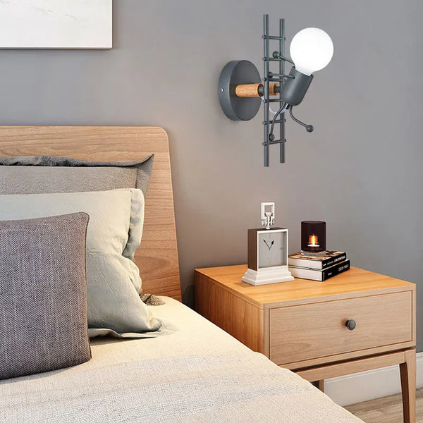 Nordic creative small wall lamp, American retro style, iron and metal lights, simple robot design wall sconce